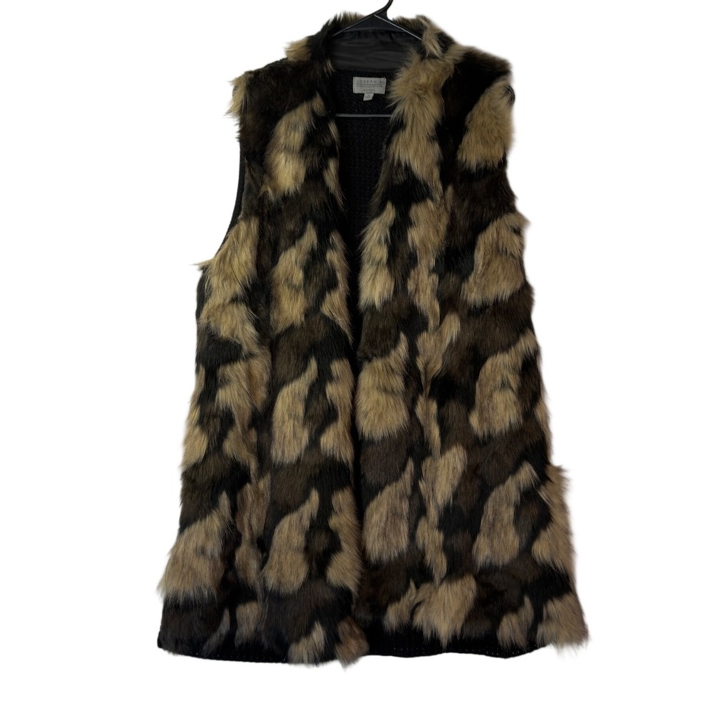 Joseph A. Women's Faux Fur Vest Size 1X Animal Print Maximalist Glam Mob Wife